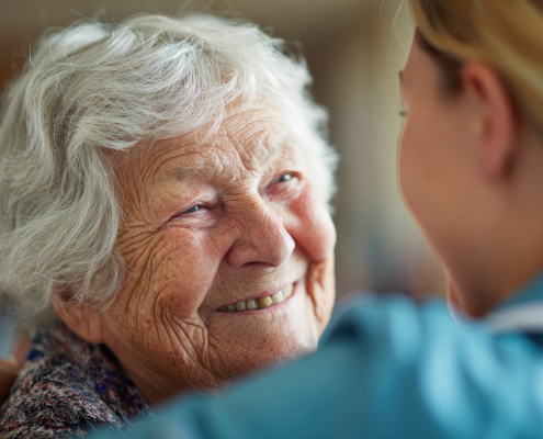 a nurse providing companionship care to grandma