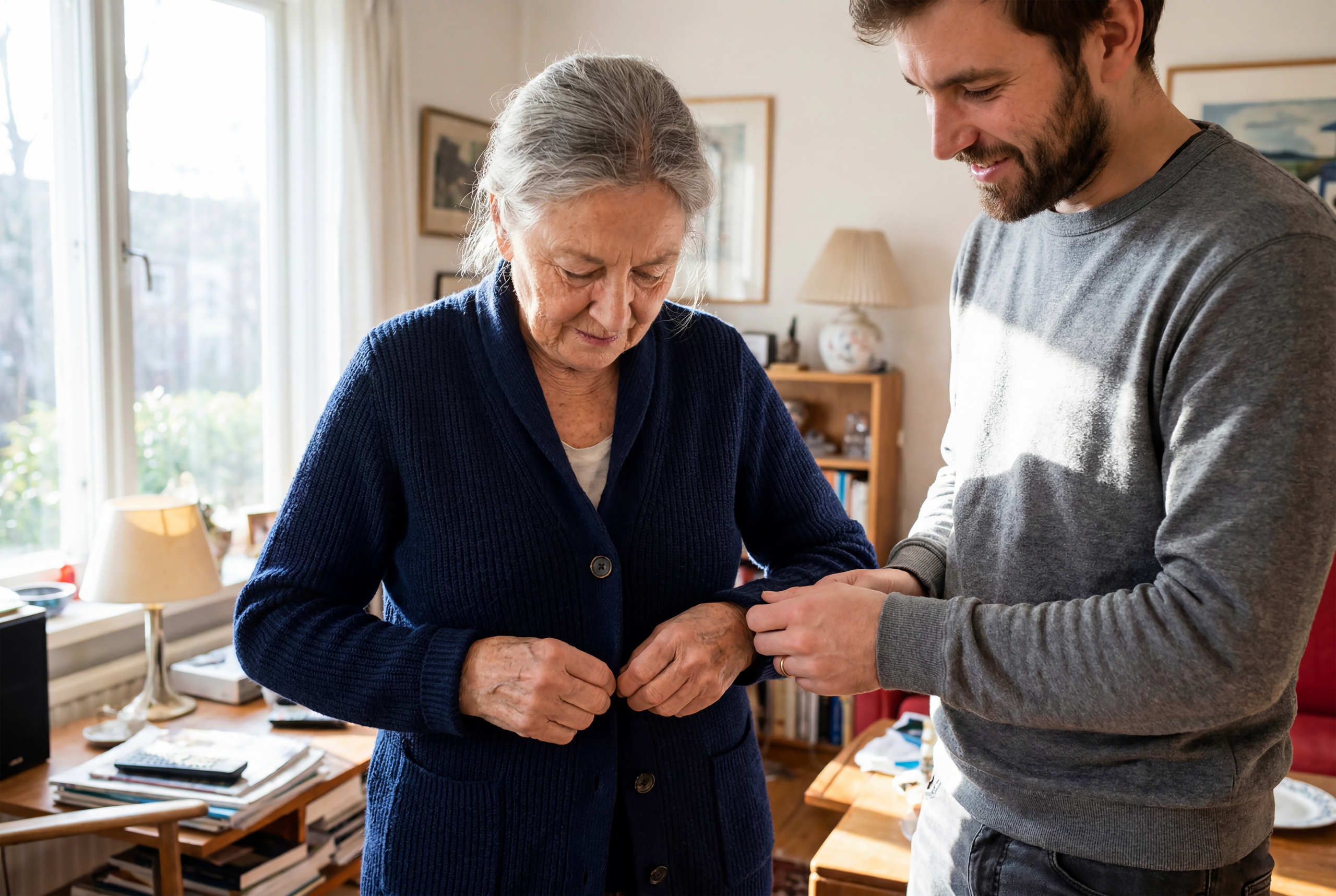 dementia-support-at-home-forton Carer providing dementia support at home Forton for an elderly woman