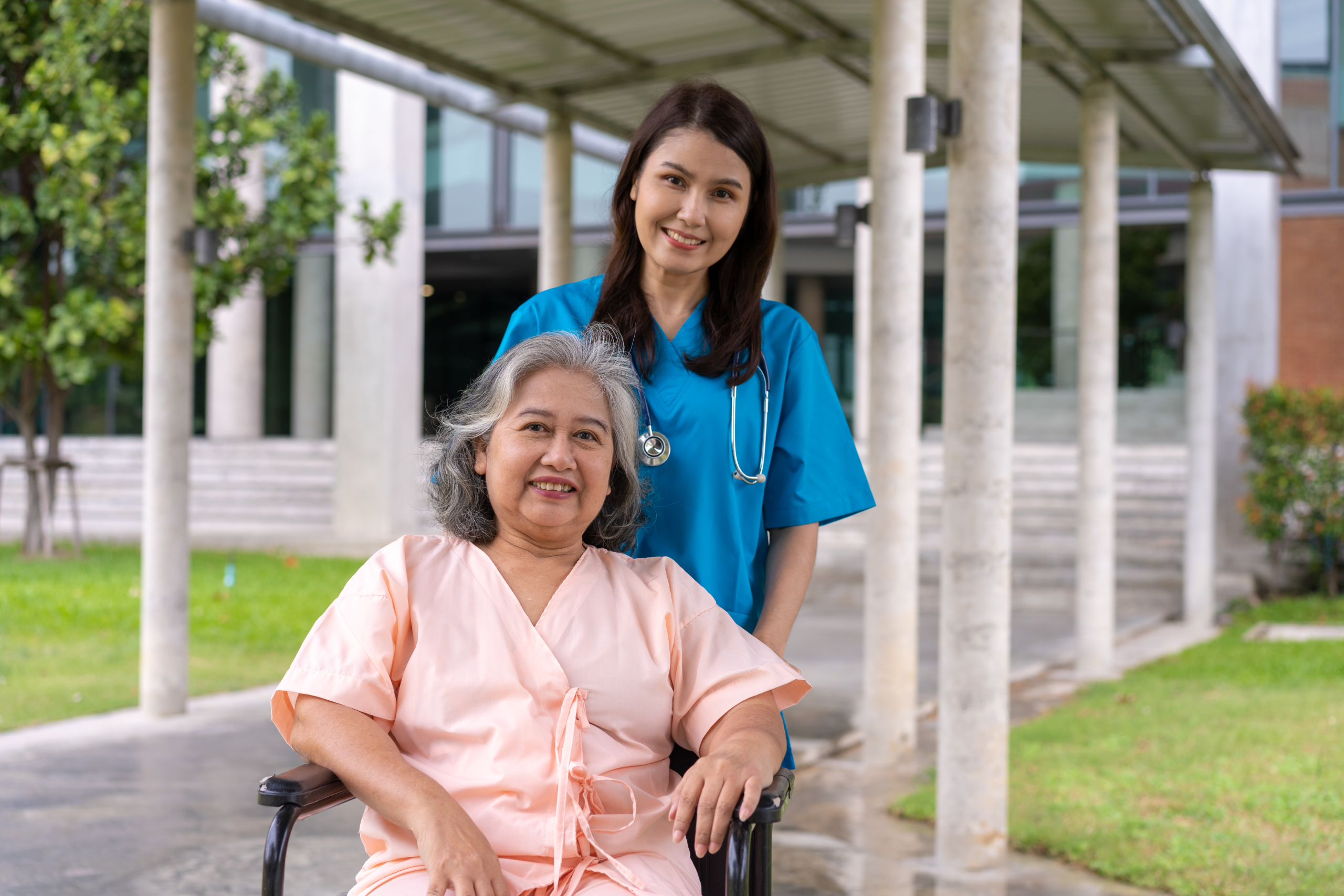 asian careful caregiver or nurse taking care of the patient after dementia training days